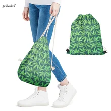 Jackherelook Green Hemp Weed Leaves Pattern Woman Man Drawstring Bags Casual Outdoor Large Storage Backpacks Students Sack Bags