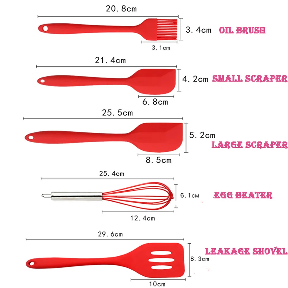 5 шт./компл. черный, розовый красный Силиконовый Пособия по кулинарии, инструменты для вышивки, яичное било ложка масляная кисточка для Кухонные принадлежности Кухня посуда наборы для ухода за кожей