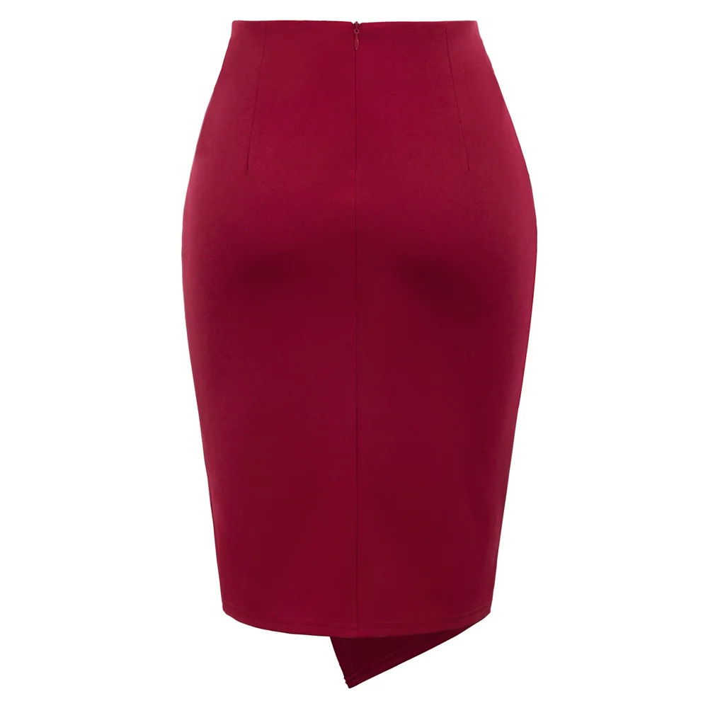 Женские мини-юбки, осенняя Асимметричная обертка, длина по колено спереди, стрейч, облегающая юбка-карандаш, Женская офисная юбка