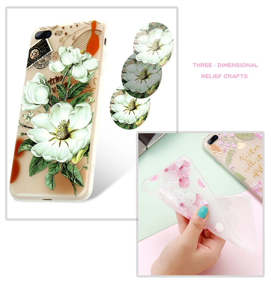MR.YI 3D Relief Floral Silicone Case For iPhone 7 6 6S Plus Beautiful Flower Soft Clear Transparent Cover For iPhone 6 6S 7 Plus (6)