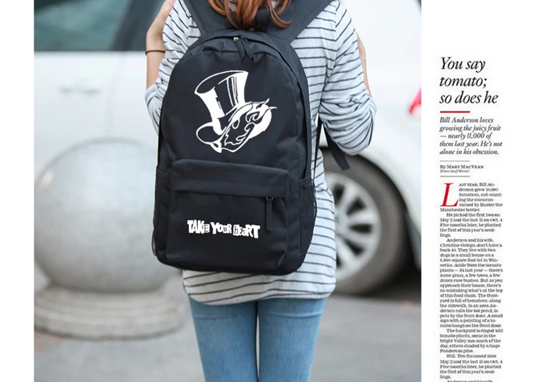Teenage Girls Backpack Persona5 School Bag Black Oxford Mochila Persona 5 Daypack (3)