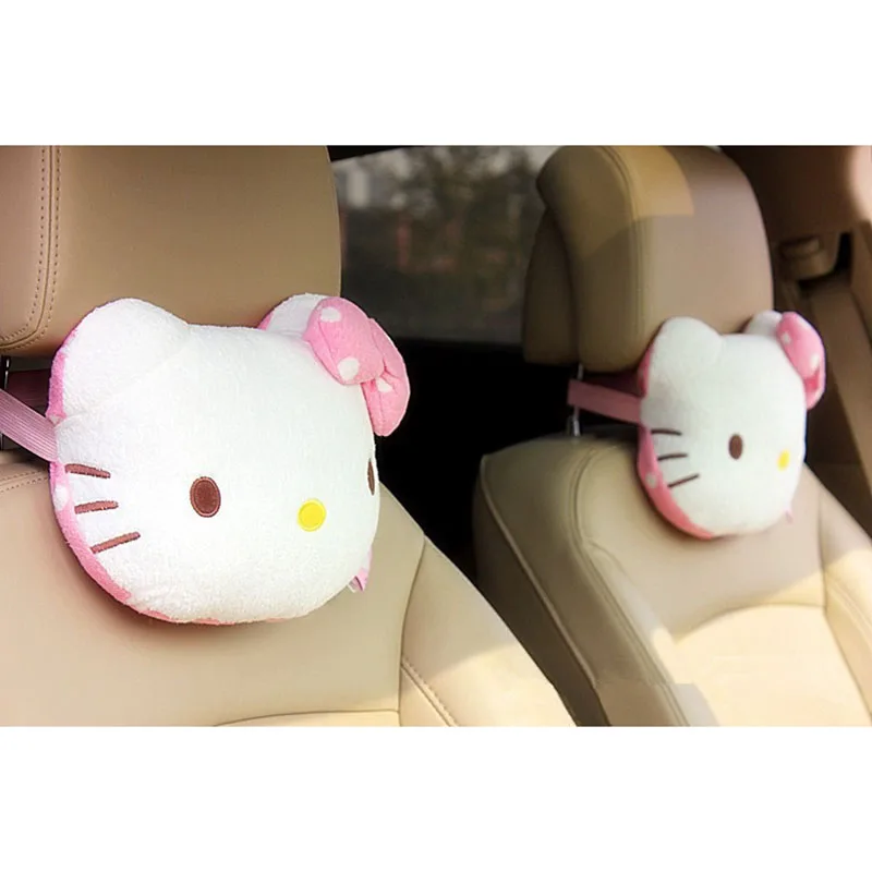 HOT Hello Kitty Accessories Car Headrest Pillow Cute KT Pink Auto Safety Seat Rest Support ...