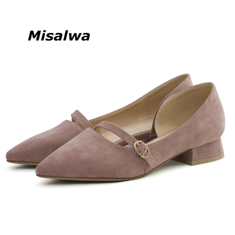 

Misalwa Spring Autumn Women Pumps Low Heels For Female Casual Square Heel Shoes Fashion Solid Pointed Toe Shoes