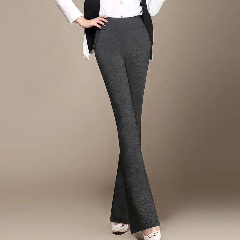 Новинка, женские брюки-клеш с высокой талией, рабочая одежда, облегающие брюки, эластичные брюки размера плюс, женские брюки-клеш, формальные calca - Цвет: gray