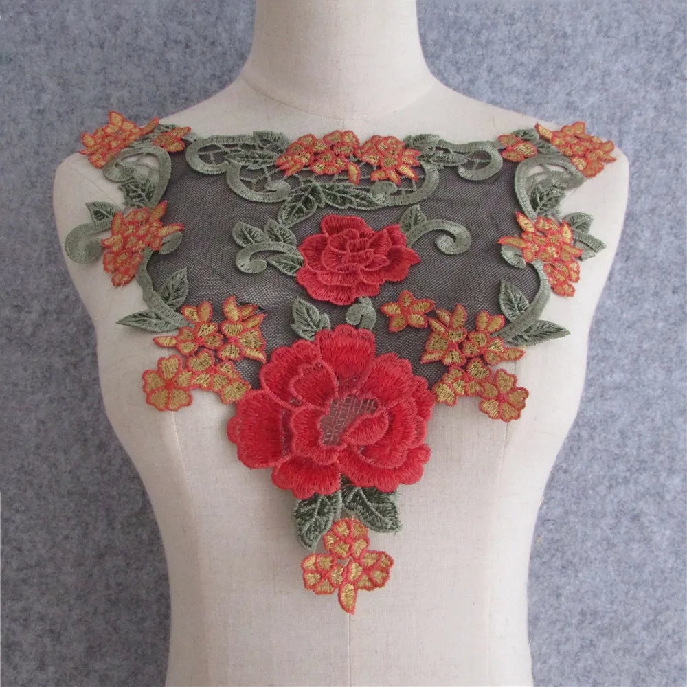 New Flower Applique Lace Trim Beautiful flower black lace collar Fabric