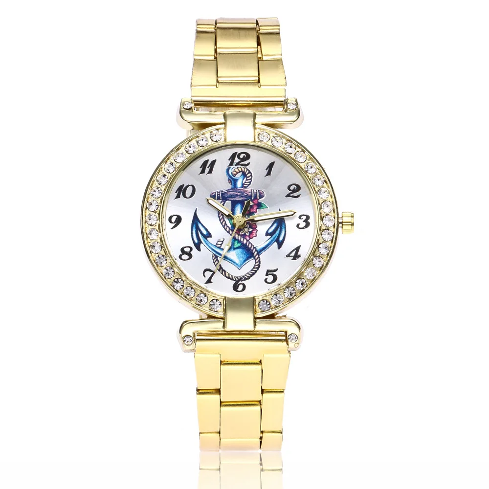 

2018 New Women's Quartz Watches Sailor Diamond Case Steel Strap Bracelet Watches Gifts For Women Girl relogio feminino