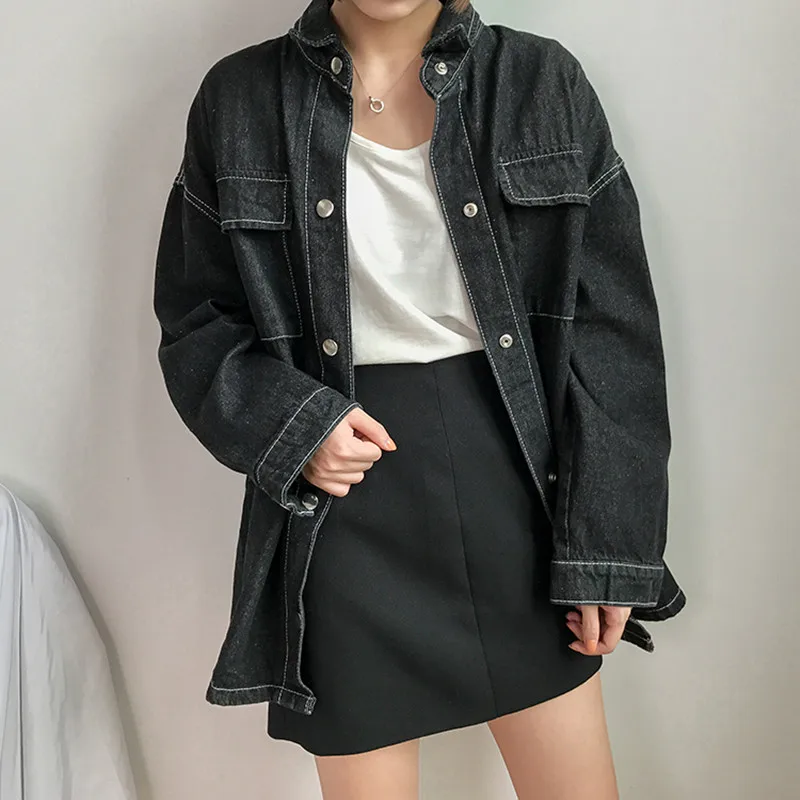 

2 colors Jeans Jacket Women loose Denim Jacket Femme 2018 Elegant preppy style Bomber Jacket Basic Coats (B0699)