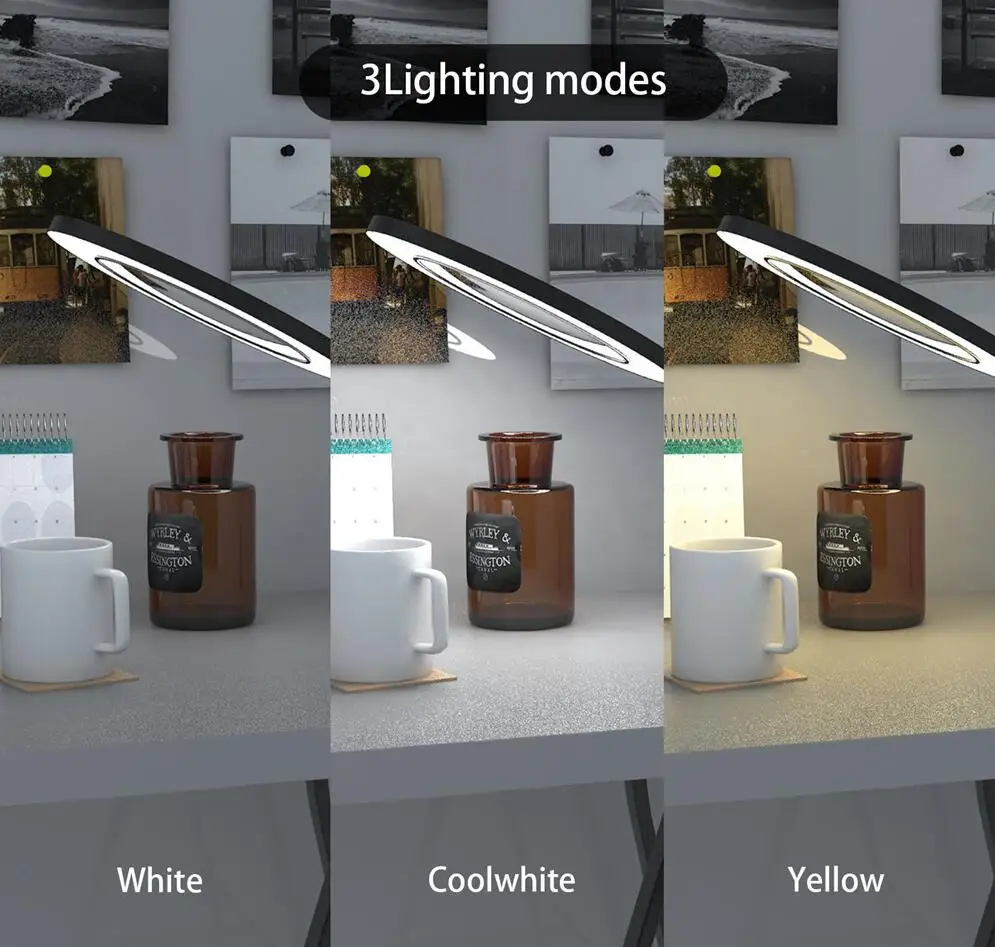 Светодиодный настольный светильник с увеличительным металлическим зажимом, настольная лампа с плавным затемнением, 3 цвета, 7 Вт, лупа, светодиодный светильник 3X, 4," Диаметр объектива