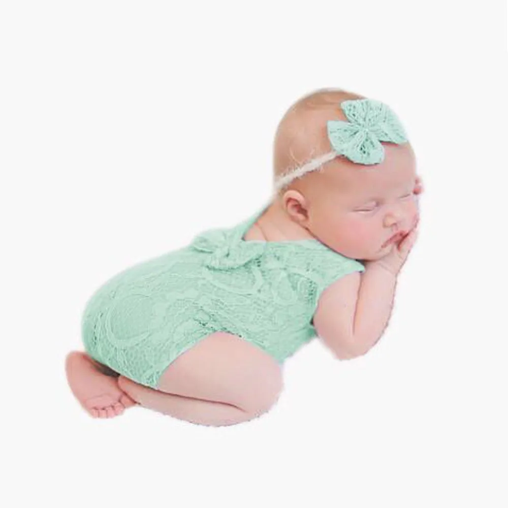 

2Pcs/set Baby Photography Props Backless Hollow Bowknot Lace Romper Newborn Girls Outfit
