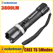 CREE XM-L T6 Led Flashlight 3800Lumens Led Torch Zoomable Waterproof Tactical Flashlight lanterna for 1×18650 Camping Hiking