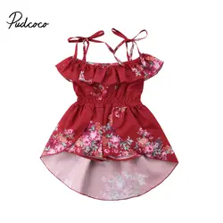Малышей Детские платья для маленьких девочек Костюмы маленьких девочек с открытыми плечами платье с цветочным рисунком дети цветок ремень