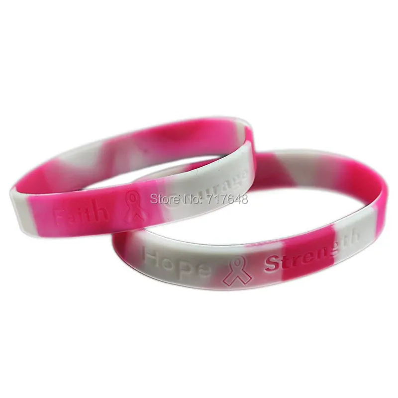 100pcs Camouflage Breast Cancer Awareness Faith Courage Hope Strength wristband silicone bracelets free shipping by ePacket A | Украшения и