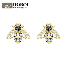 ROBOL 2018 New Swan Plated Honey Magnetic Earrings Black And White Crystal Fine font b Diamonds