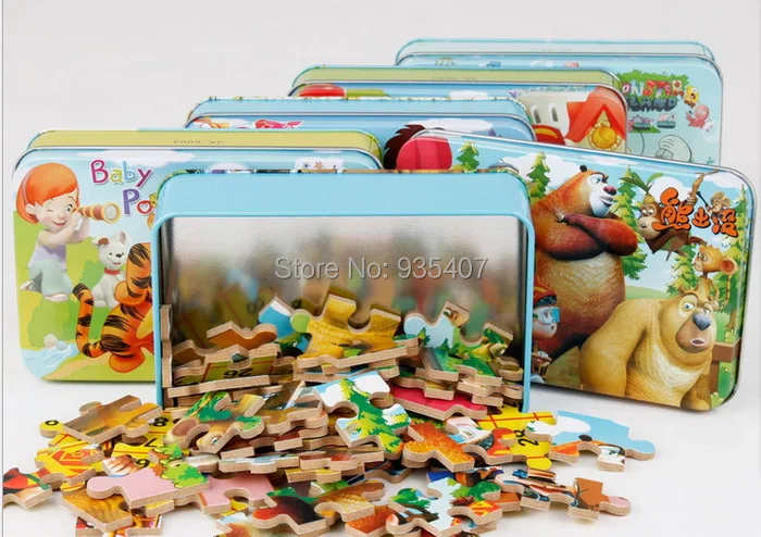 

New 24/60/80PCS  Iron Box Jigsaw Puzzle ox and Robin boardFree Shipping