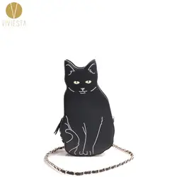 Черная кошка Новинка сумка на цепочке через плечо Для женщин девочек 2019 Хэллоуин животного котенка милые крутые уникальный весело кошелек