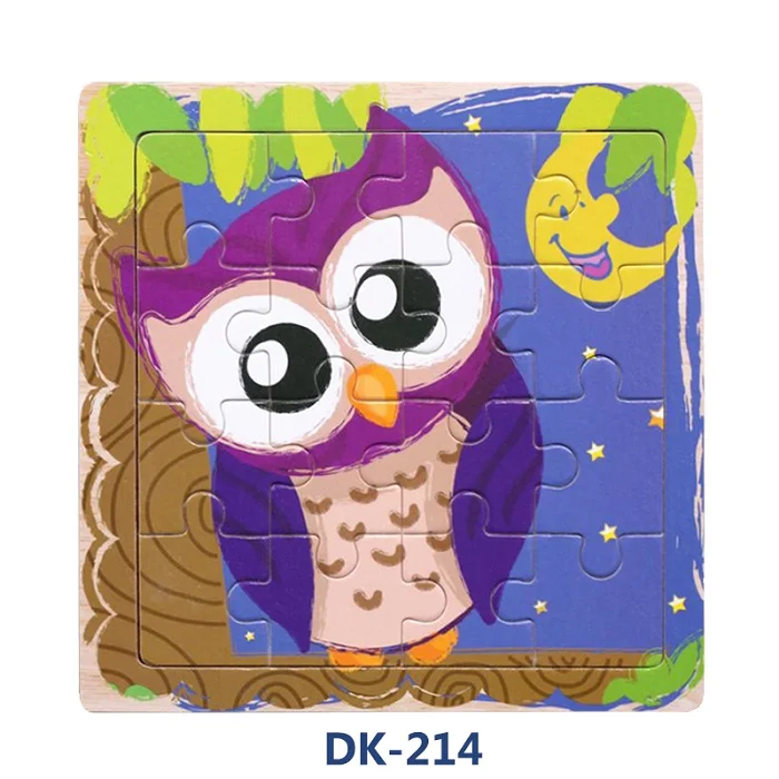 Новинка, 16 кусочков деревянных паззлов, разноцветные Мультяшные животные, деревянные игрушки для детей, обучающие игрушки для детей раннего возраста, DK-200 - Цвет: DK-214