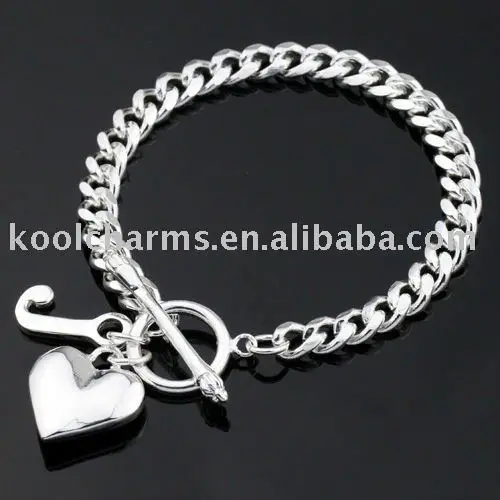 Top Quality Sliver Curb Chain Womens Las Bracelet Letter J Top Quality Sliver Curb Chain Womens Las Bracelet Letter J Heart Charms Free Shipping