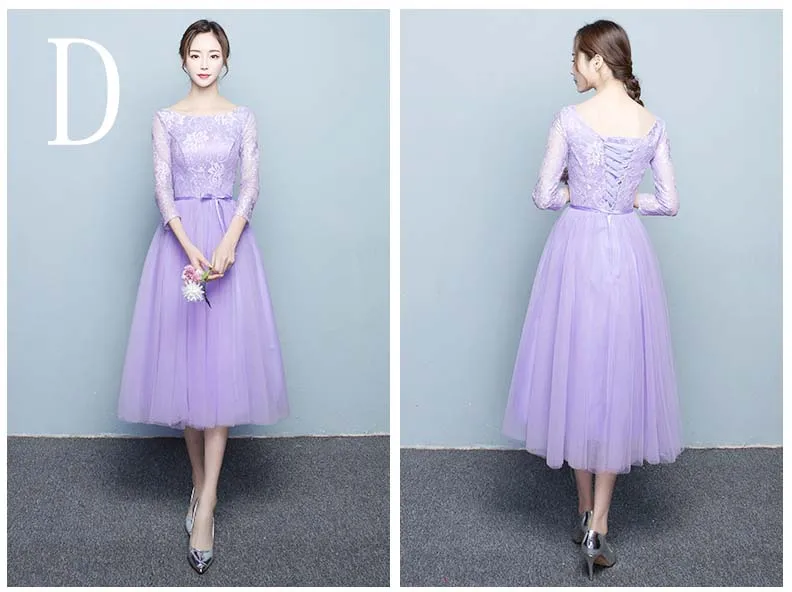Красивые специальные чай Длина светло фиолетовый половина рукава бальное платье лаванды кружево на спине платья для женщин