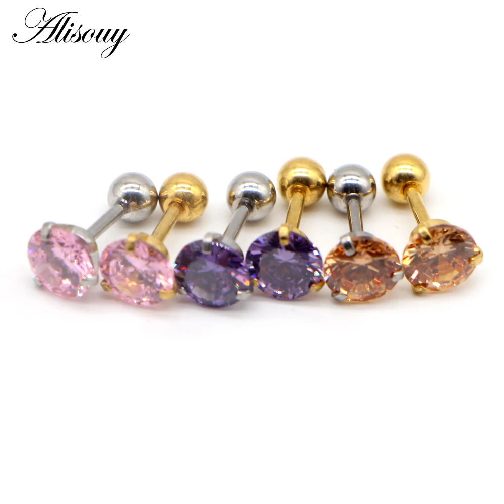 Fashion CZ 3 Prong Tragus Cartilage Stainless Steel Ear Stud Crystal Zircon Earrings Piercing Jewelry Gold Clear boucle 1pc