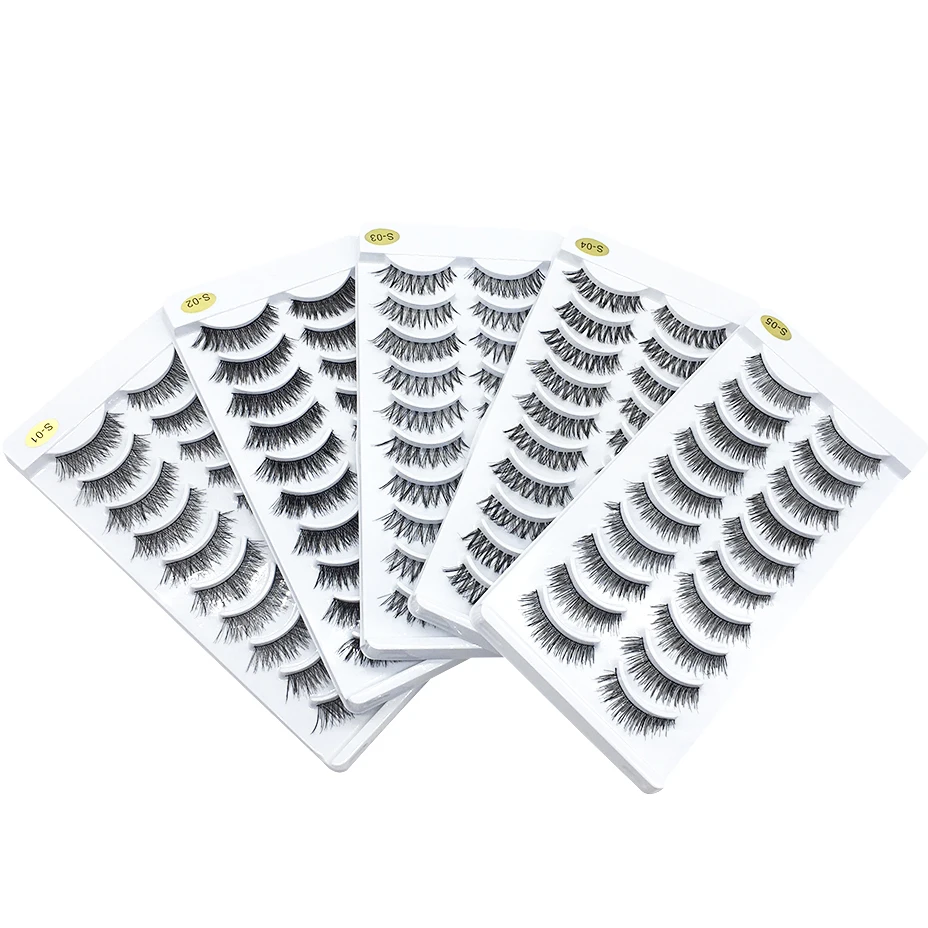 

50 Pairs 5 Styles Natural Eyelashes Handmade False Eyelashes Set Professional Fake Eyelashes Pack