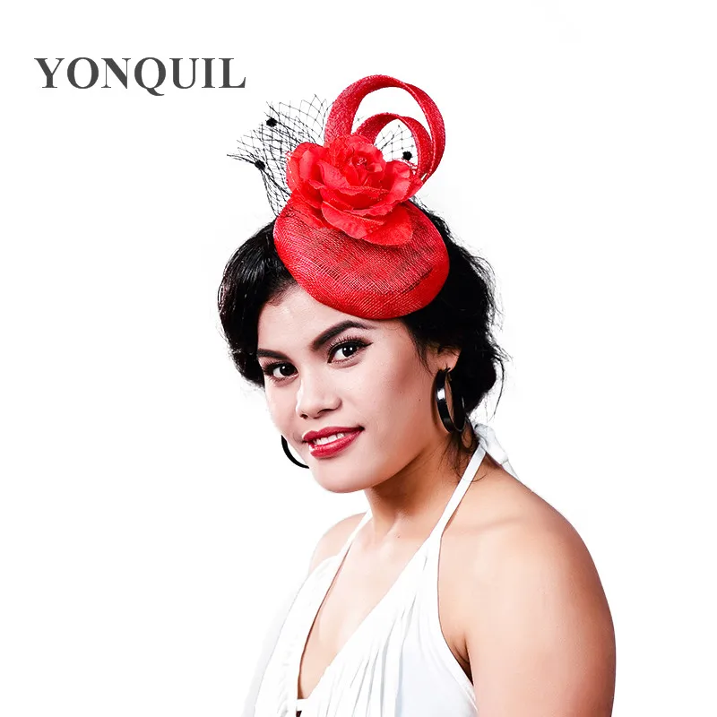 

Red or 16 Colors hair party veils fascinators women hats with fashion silk flower ladies millinery hats for new year wedding