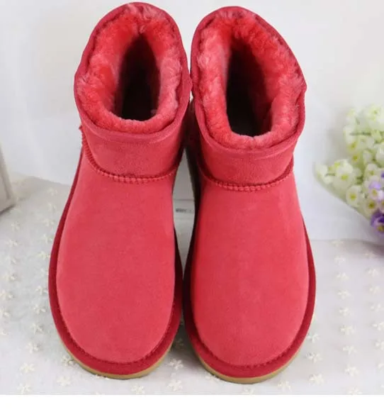 CUWHF/Классические Водонепроницаемые зимние ботинки из натуральной воловьей кожи; женские ботинки; теплые зимние ботинки для женщин - Цвет: Красный
