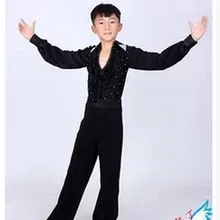 Алмазов горный хрусталь ruffly сине-белые черный Костюмы для бальных танцев танец мальчик сценические костюмы Современная Костюмы для латиноамериканских танцев Обувь для мальчиков танцевальный костюм