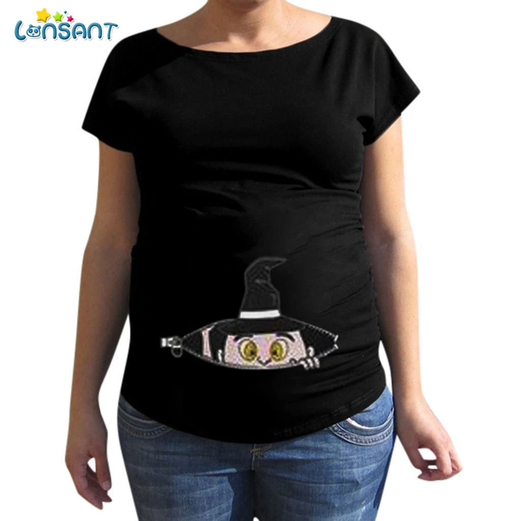 Summer Pregnant Clothing Tee Women Maternity Short Sleeve Cute T-shirts Tops Loose Mommy Funny Cartoon Baby Print Cotton Clothes