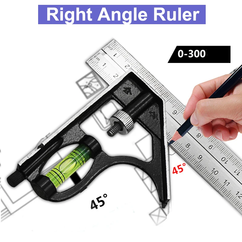 

300mm Adjustable Engineers Combination Try Square Set Right Angle Ruler Stainless Steel Multi-functional Measuring Tools