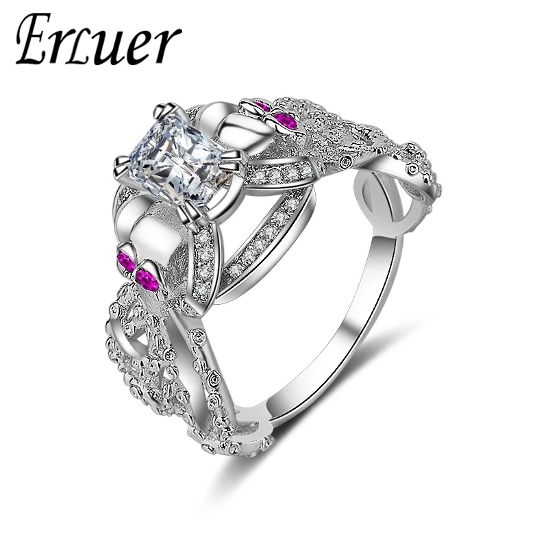 ERLUER Осьминог Фиолетовый Кристалл CZ кольца Новый Дизайн для Для женщин Для мужчин бижутерии Свадебная вечеринка полые Круглый палец