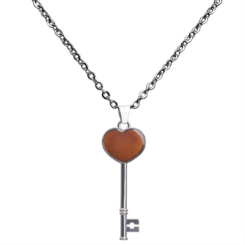 JUCHAO ожерелья "настроение" Персиковое Сердце ключ кулон ожерелье из нержавеющей стали цепь контроль температуры для изменения цвета ювелирные изделия для женщин