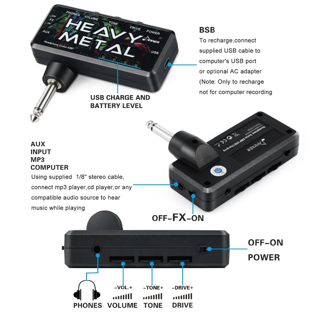 Donner тяжелый металл гитарные наушники усилитель перезаряжаемый усилитель переносной мини электрогитара разъем AMP Запчасти Аксессуары