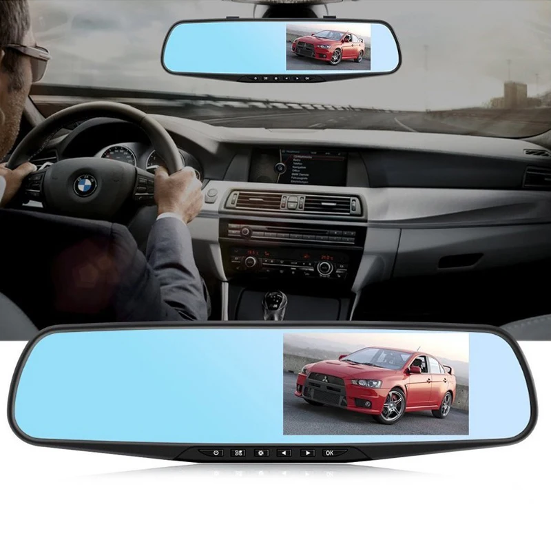 Dash Cam Car Rearview Mirror Driving Recorder 4.3 inch 1080p Dual Lens Reversing Image Parking Monitoring Integrated