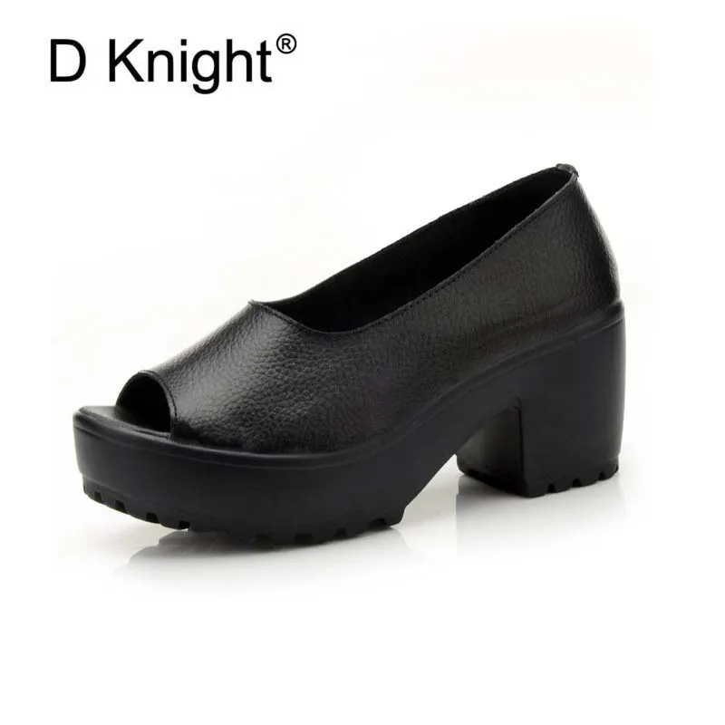 

Women Genuine Leather Summer Shoes Fashion Thick Heel Peep Toe High Heels Gladiator Sandals for Women Cow Leather Pumps New 2018