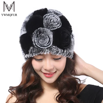 

YWMQFUR Russia women Winter Fur Hats Warm High Quality Natural Rex Rabbit Fur Beanie Winter Rabbit Fur Hats For Women H03A