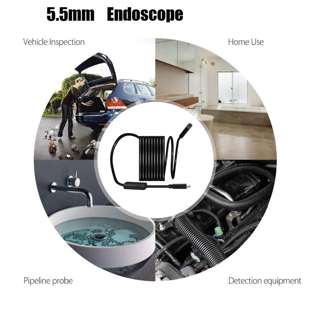 Android Endoscope Camera 5.5MM Lens 1m/1.5m/2m/5m Snake Wire Android Borescopes Mini Camera For PC Android Phone