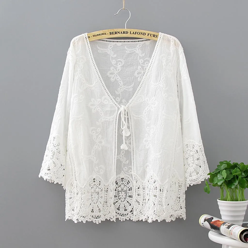 

2019 Lace Solid Bikini Cover Up Hollow Out Summer Beach Dress Women Swimsuit Cardigan Beach Tunics Swimwear Kaftan Beach Pareos
