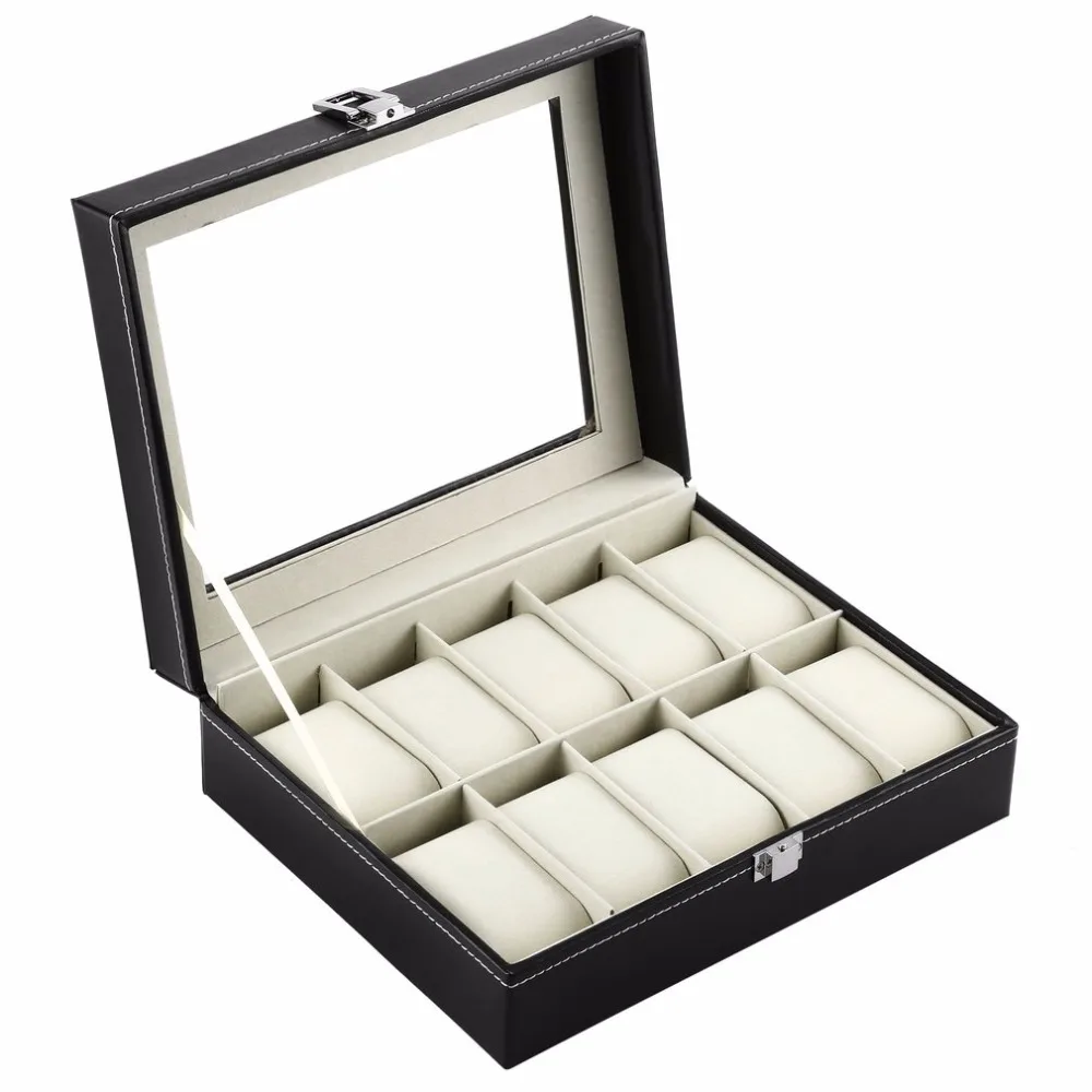 

Removable 10 Grid Wrist Watch Display Box Case PU Leather Suede Jewelry Collection Storage Holder Organizer Display Boxes Gift