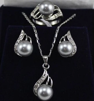 

free shipping $wholesale_jewelry_wig$ Classic 10mm South sea Shell Pearl Earrings/Ring/Pendant Necklace Set