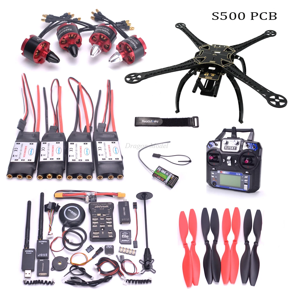 

S500 500mm PCB Quadcopter Frame Pixhawk 2.4.8 M8N GPS Power Module 2212 920kv motor 433MHz 100mw telemetry Flysky FS I6 mode 2