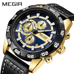 MEGIR лучший бренд Роскошный хронограф спортивные кварцевые часы мужские часы кожаные Наручные часы Relogio Masculino Reloj Hombre