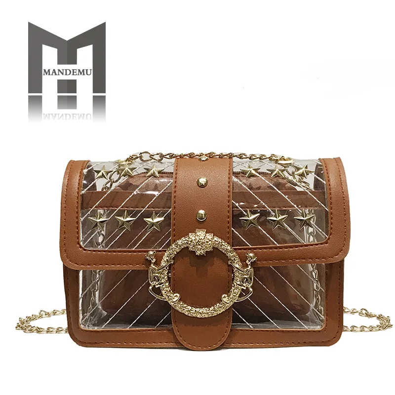 

2019 Women Transparent Bag Clear PVC Jelly Small Tote Messenger Bags Candy Color Shoulder Bags Female Chain Messenger Bags Hot