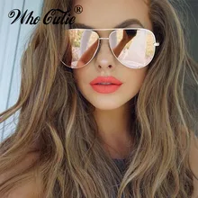 WHO CUTIE UV400 негабаритных авиационных солнцезащитных очков для женщин, фирменный дизайн, винтажные розовые зеркальные солнцезащитные очки с плоским верхом OM806