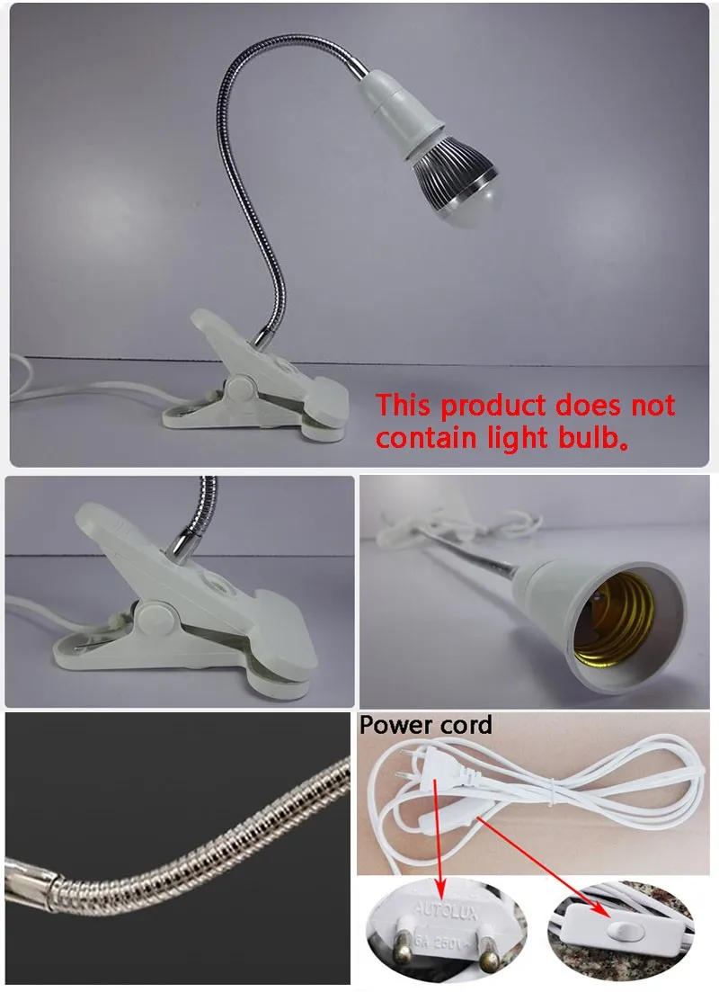 E27 Светодиодный настольный светильник вращается на 360 градусов держатель Зажим для ремня переключатель abajur светодиодный светильник для выращивания держатель лампы, универсальная струбцина для настольной лампы