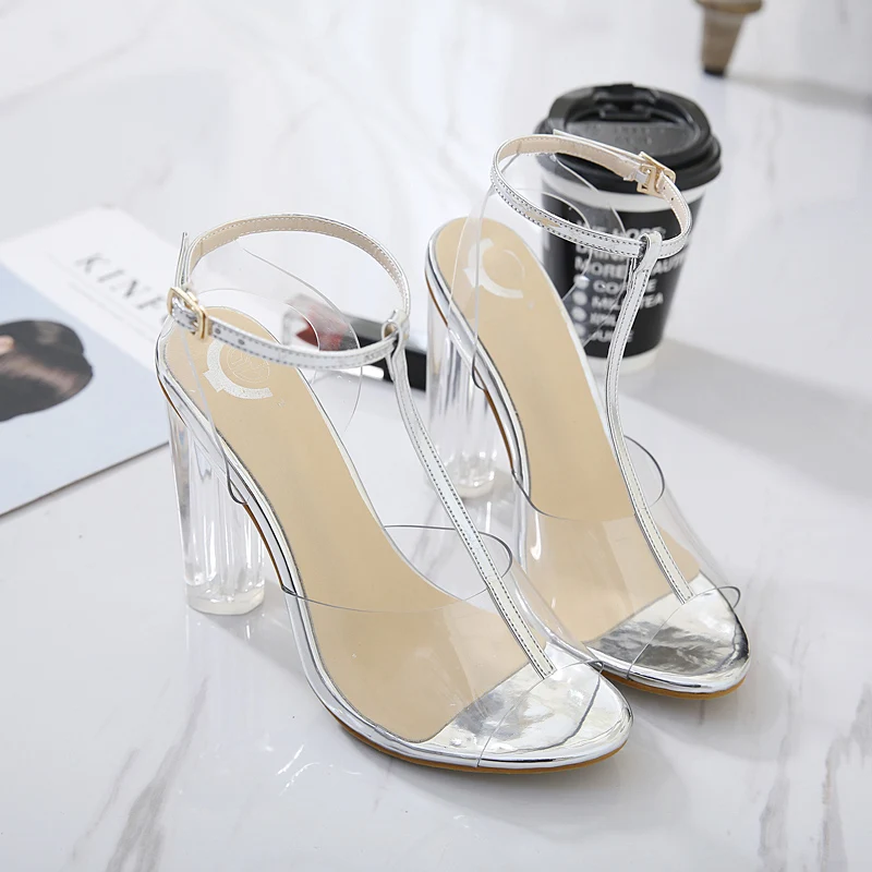 JINJOE Gladiator sandals ladies pumps high heels shoes woman Clear Transparent T-strap party wedding dress thick Crystal heel JINJOE Gladiator sandals ladies pumps high heels shoes woman Clear Transparent T-strap party wedding dress thick Crystal heel