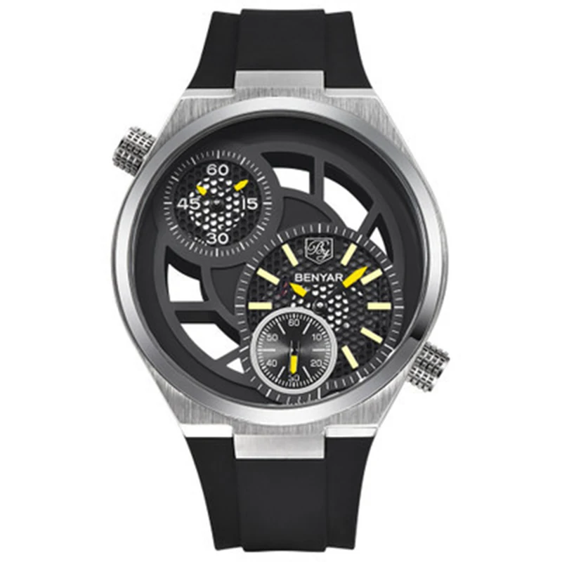 

Sport casual steel quartz men's watch hollow out multiple time zones business wristwatch