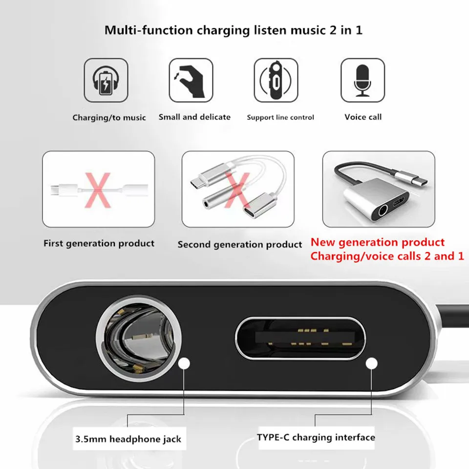 Type C And 3.5 Jack Earphone Cable USB C to 3.5mm AUX Headphones Adapter For Huawei Mate 20 P20 pro Xiaomi Mi 6 8 SE Audio Cable