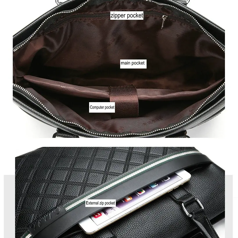 business genuine leather bag black messenger bag men leather laptop bag office bags for men briefcases brown Lingge briefcase