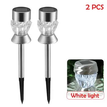 

2Pcs/Lot Waterproof Stainless Steel Solar Power Garden Light Diamond Shaped Solar Lawn Lamps Ground Lights white / RGB light