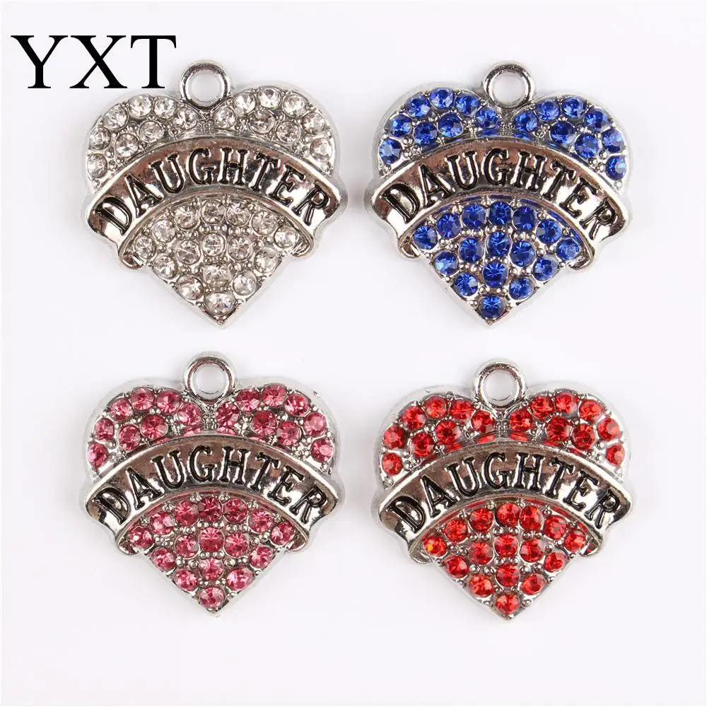 Pink White Blue Red Design Love Heart Crystal Charms Pendant For DIY